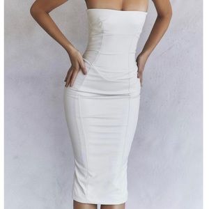 BRAND NEW HOUSE OF CB Camilla Faux Leather Strapless Midi Dress - Ivory